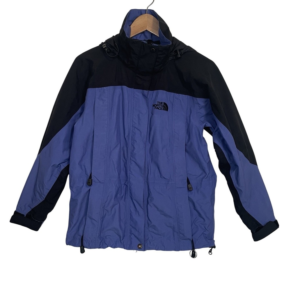 The North Face Hyvent Women's Blue Black Full Zip Hooded Rain Jacket Coat